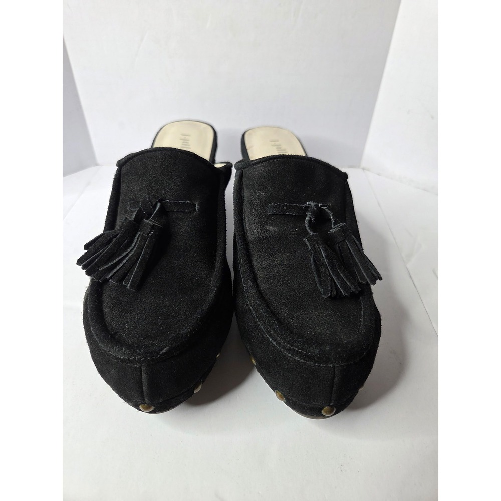 J. Jill Womens Black Suede Tassel Studded Clog Mules Block Heel Shoes 5145